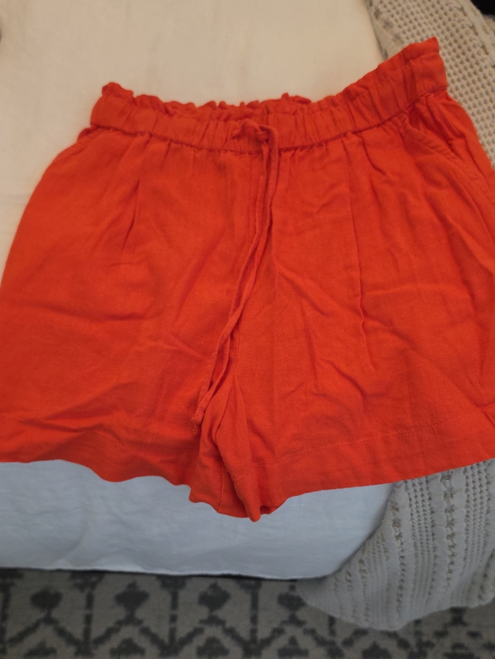 Time and Tru Bright Orange High-Waist Drawstring Shorts